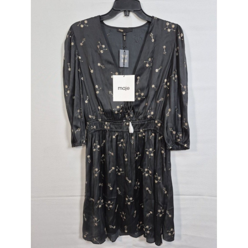 Maje NWT Sequin Embellished V-Neck Mini Cocktail Dress Black 42 XL - Picture 14 of 16